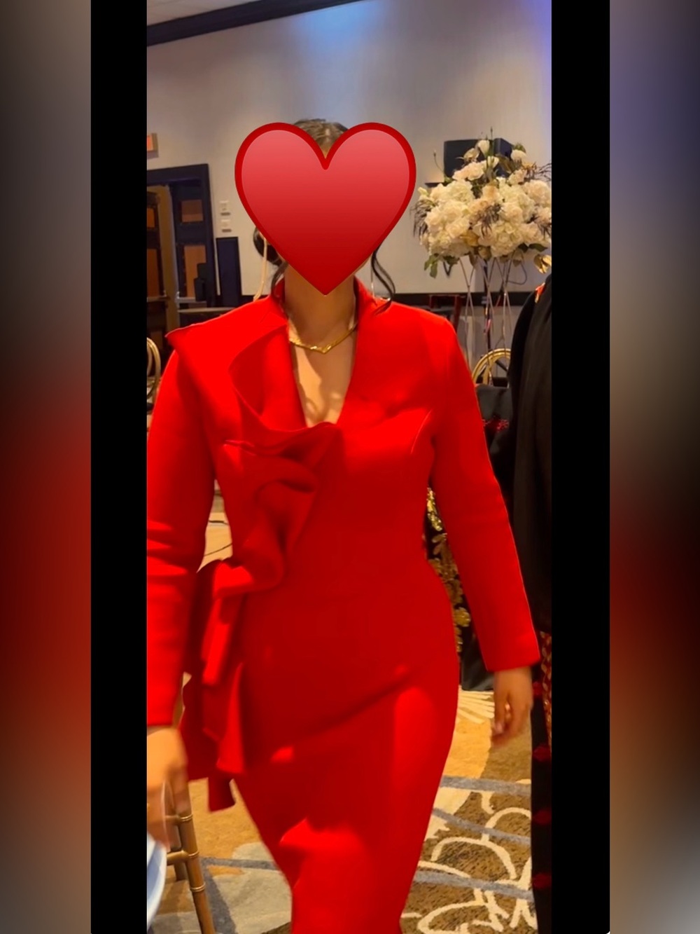 Jovani Red Long Sleeve Ruffled Sheath Dress